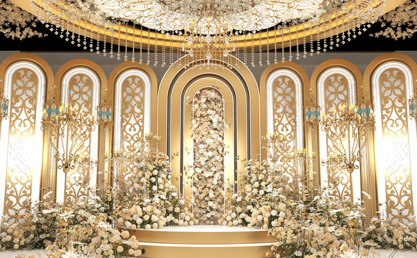 托克逊香槟色调婚礼堂效果展示